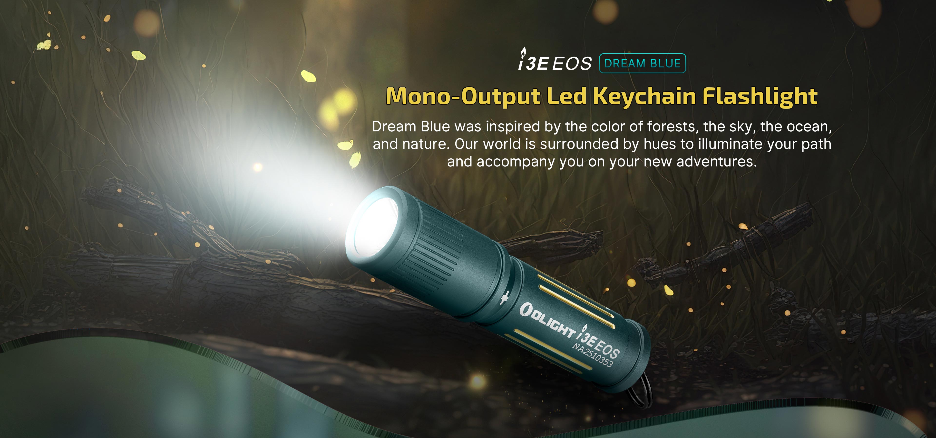 Olight i3E EOS Dream Blue mono-output LED keychain flashlight