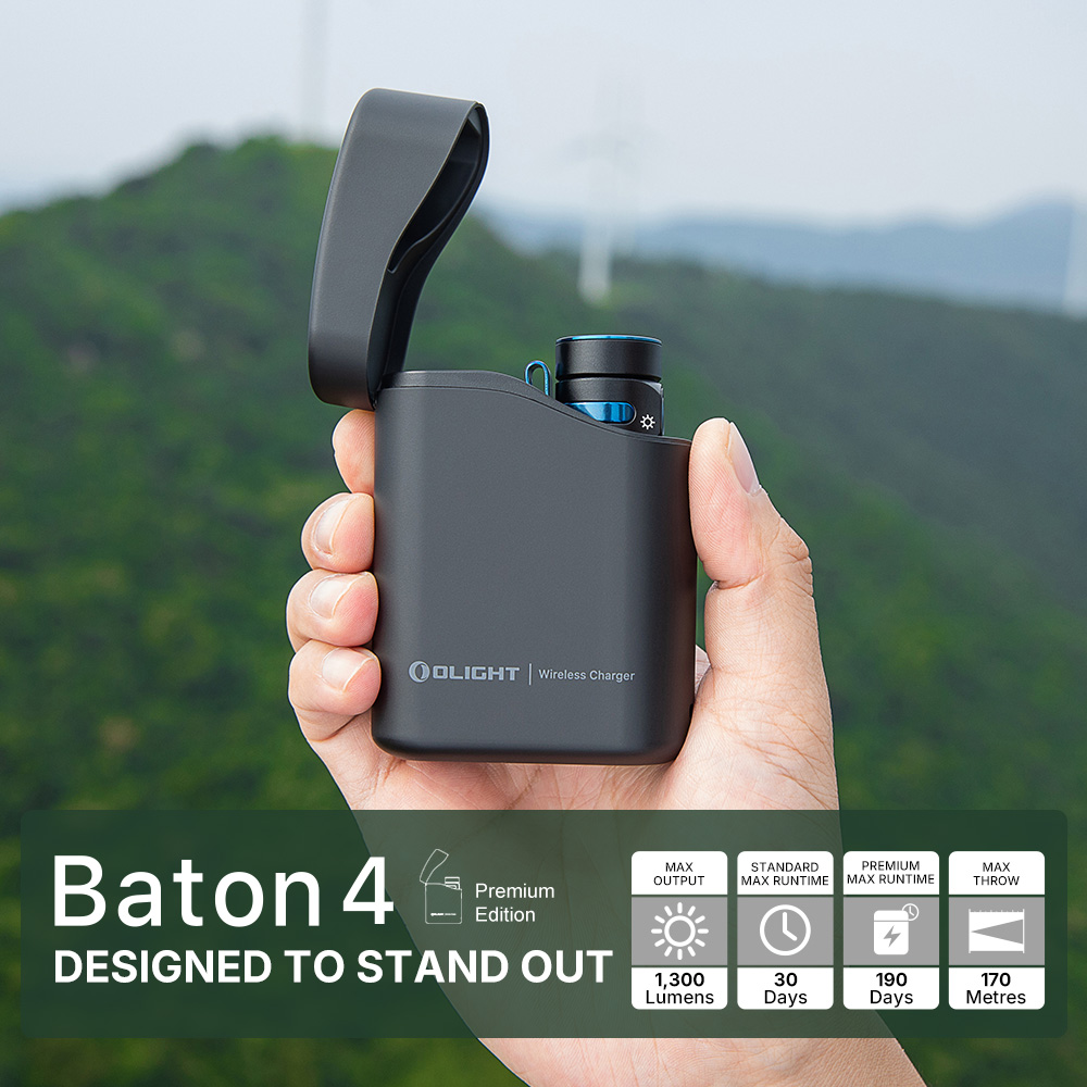 Olight Baton 4 Premium Edition EDC torch with wireless charging case