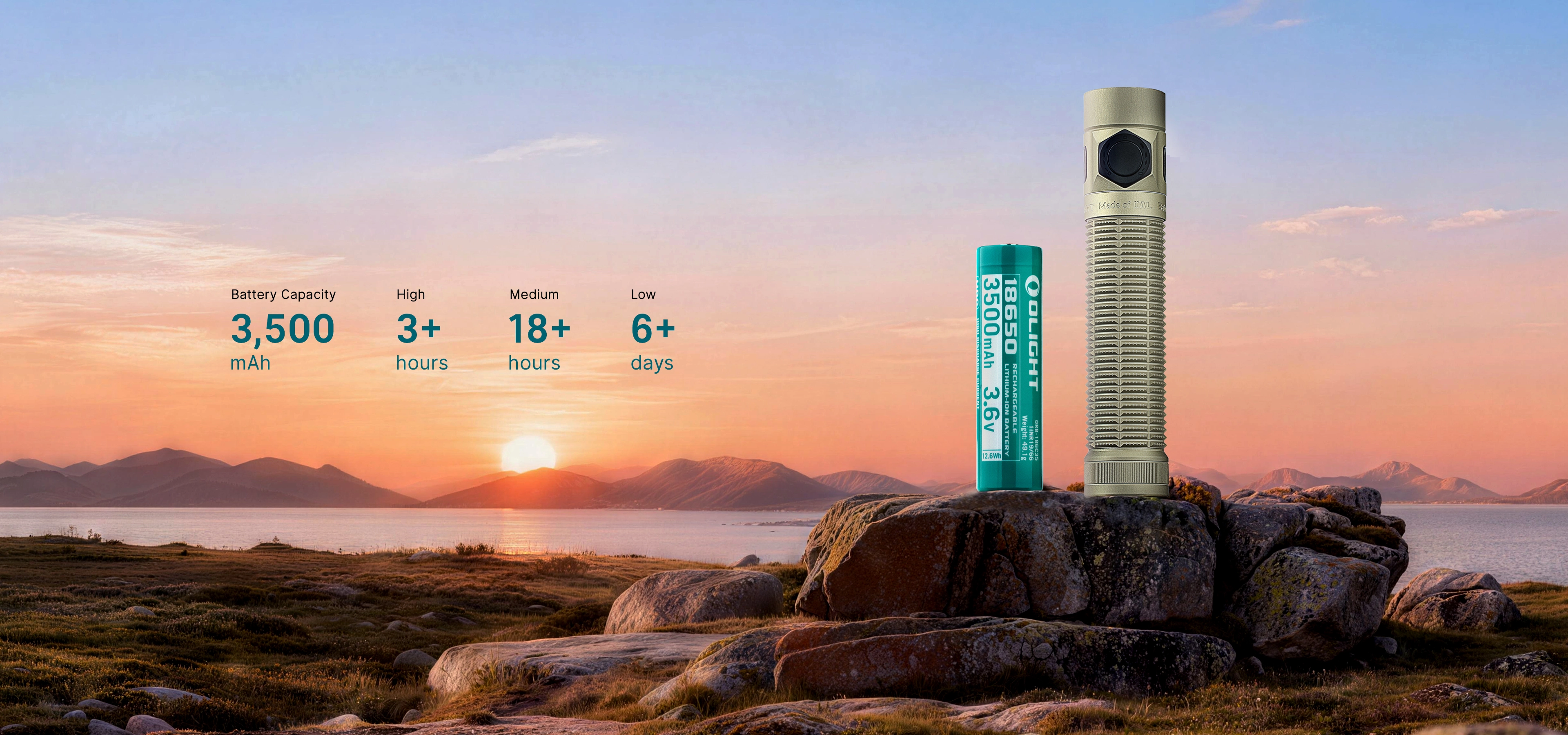 Olight 3500mAh 18650 rechargeable battery runtime specs