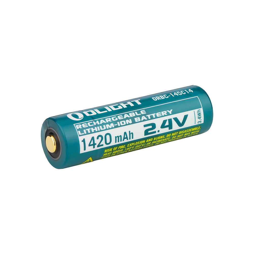 Olight ORBC-145C14 rechargeable 2.4V 1420mAh lithium-ion battery for flashlights and electronics, high-capacity 3.4Wh power cell.