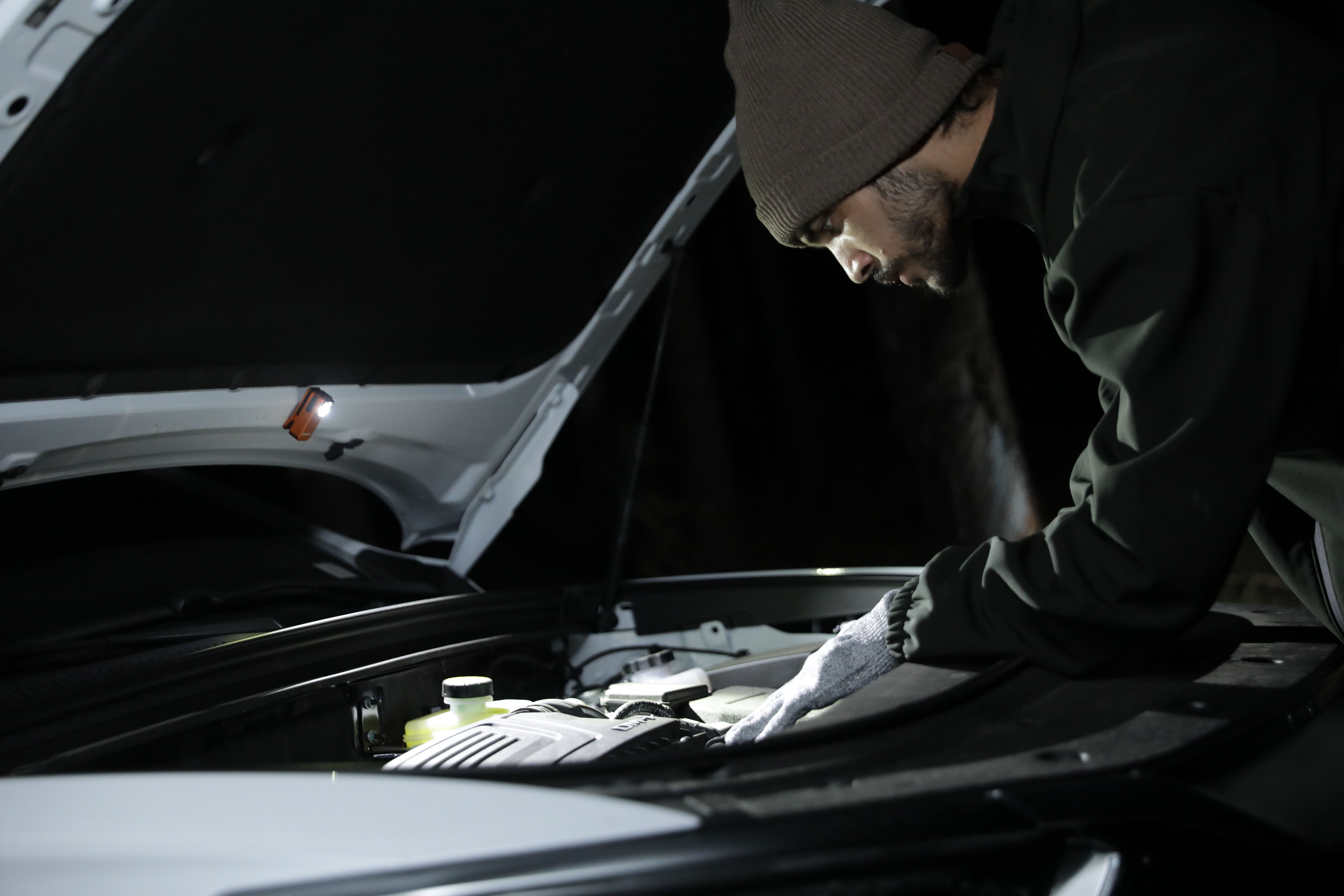 Modern LED garage work light in use