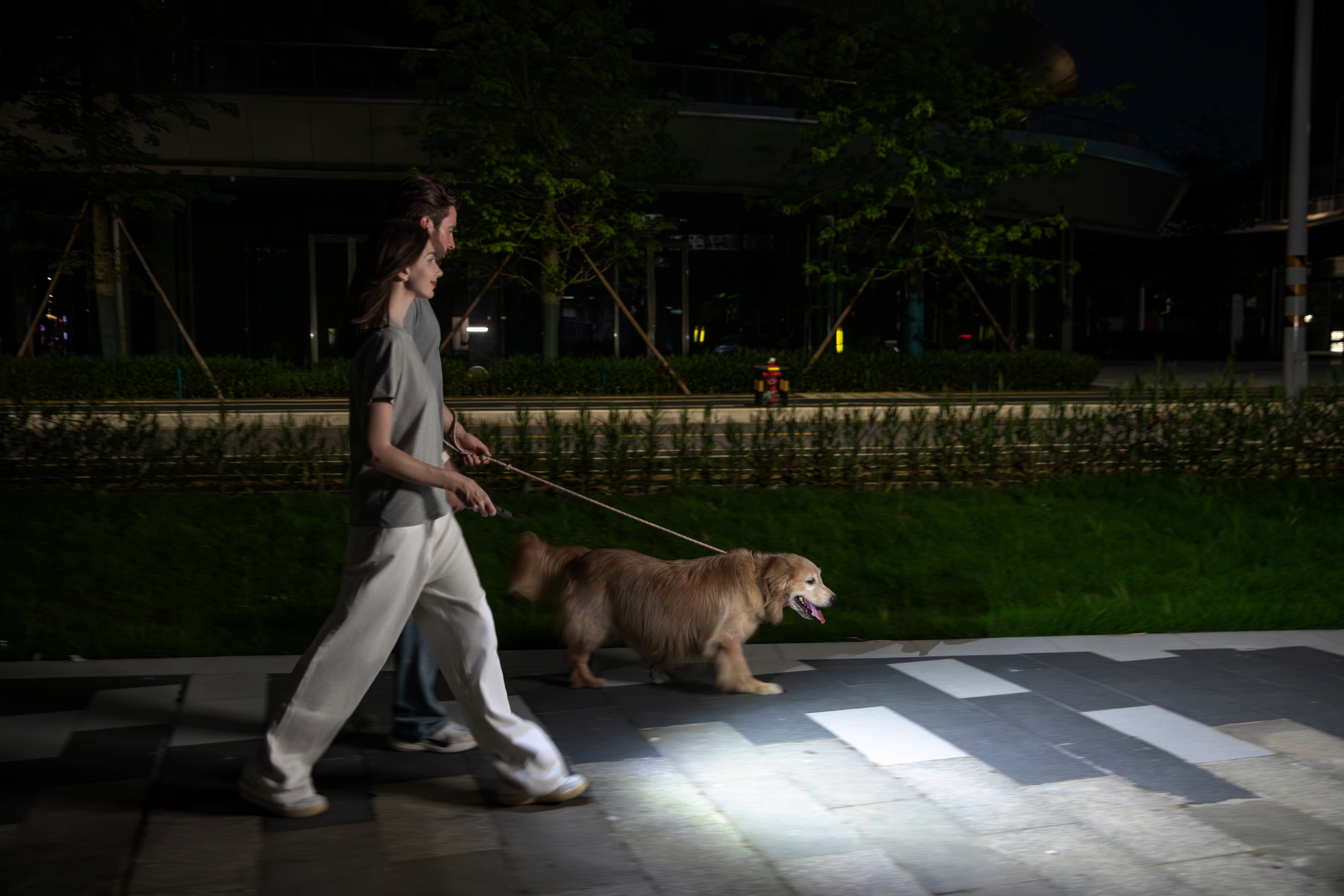Couple se promenant la nuit