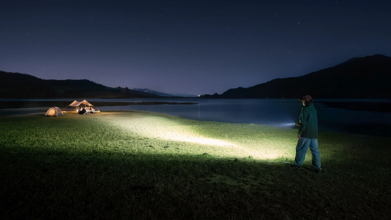 Camping mit aufladbarer LED Taschenlampe