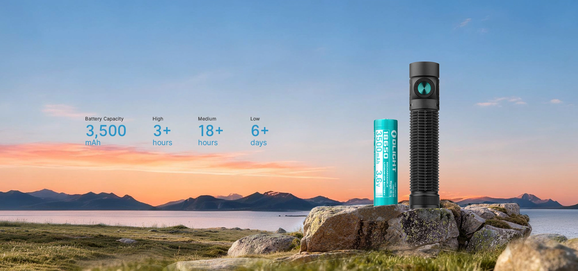 Olight 3,500mAh 18650 battery powering the Baton 4 Pro and Baton Ultra high-output EDC flashlights