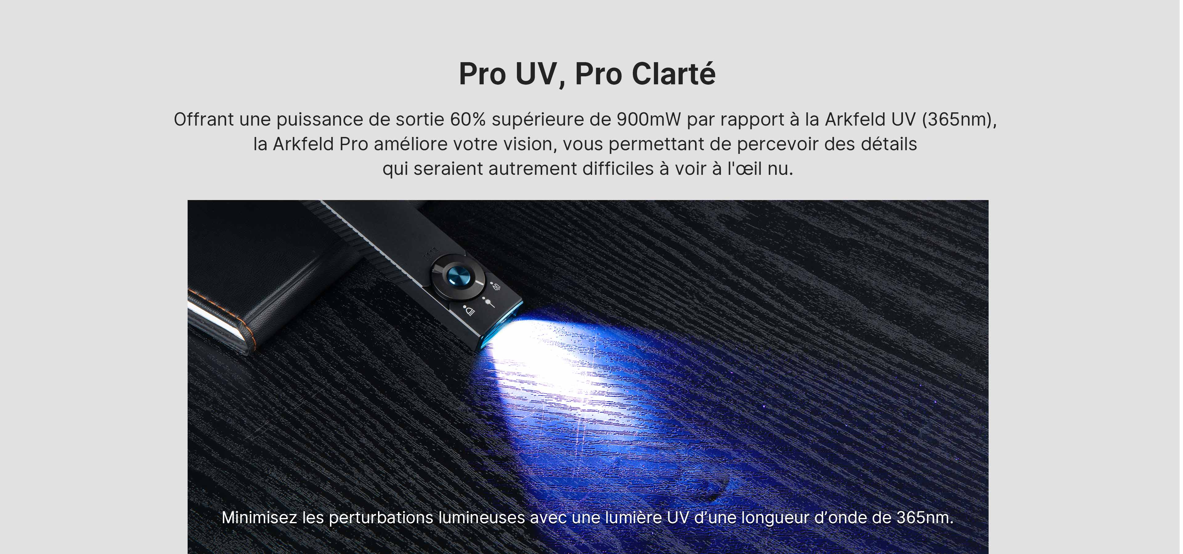 Lampe de poche Olight Arkfeld Pro utilisant une lumi&egrave;re UV 365nm