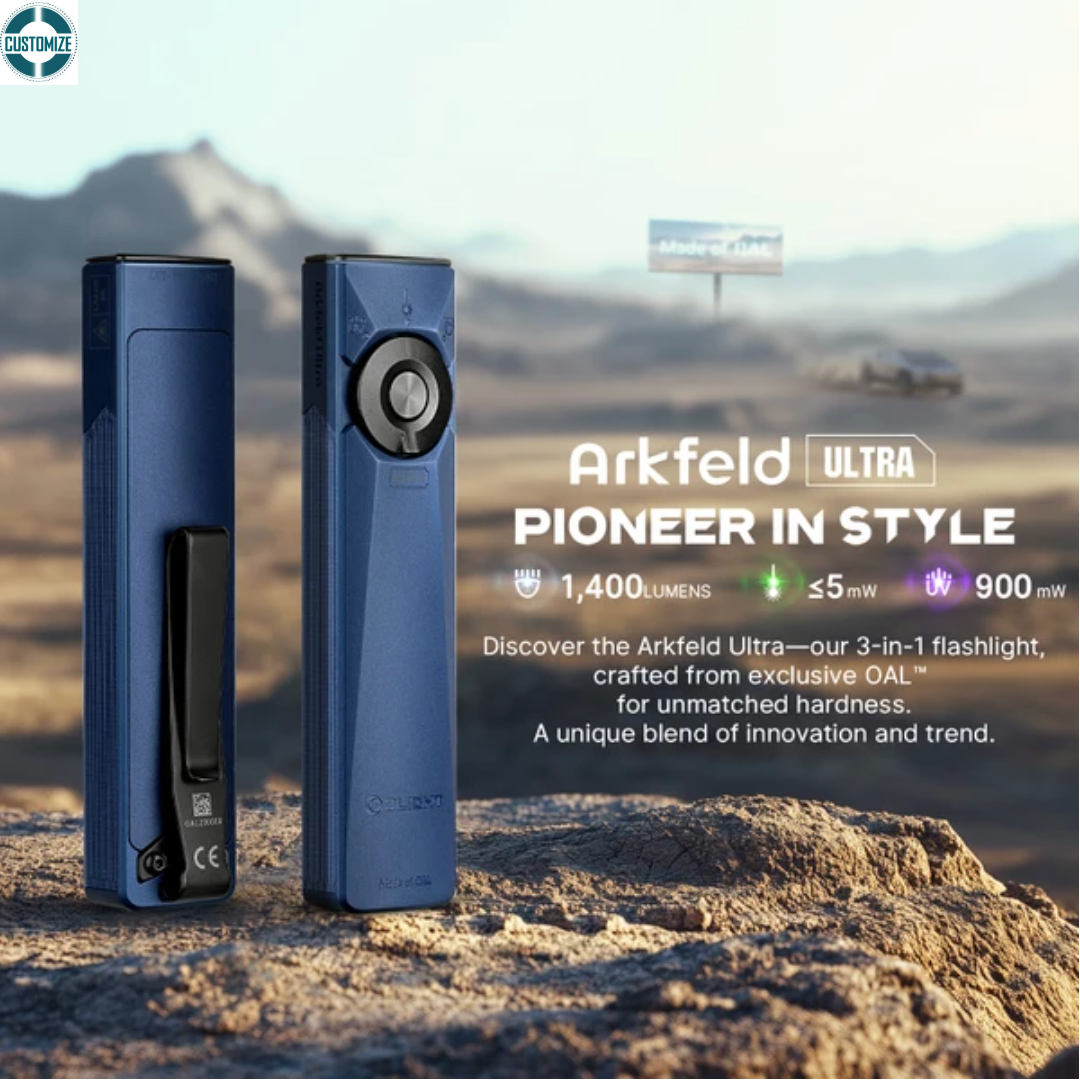 Arkfeld Ultra 3-in-1 flashlight with O-aluminum body and triple light sources