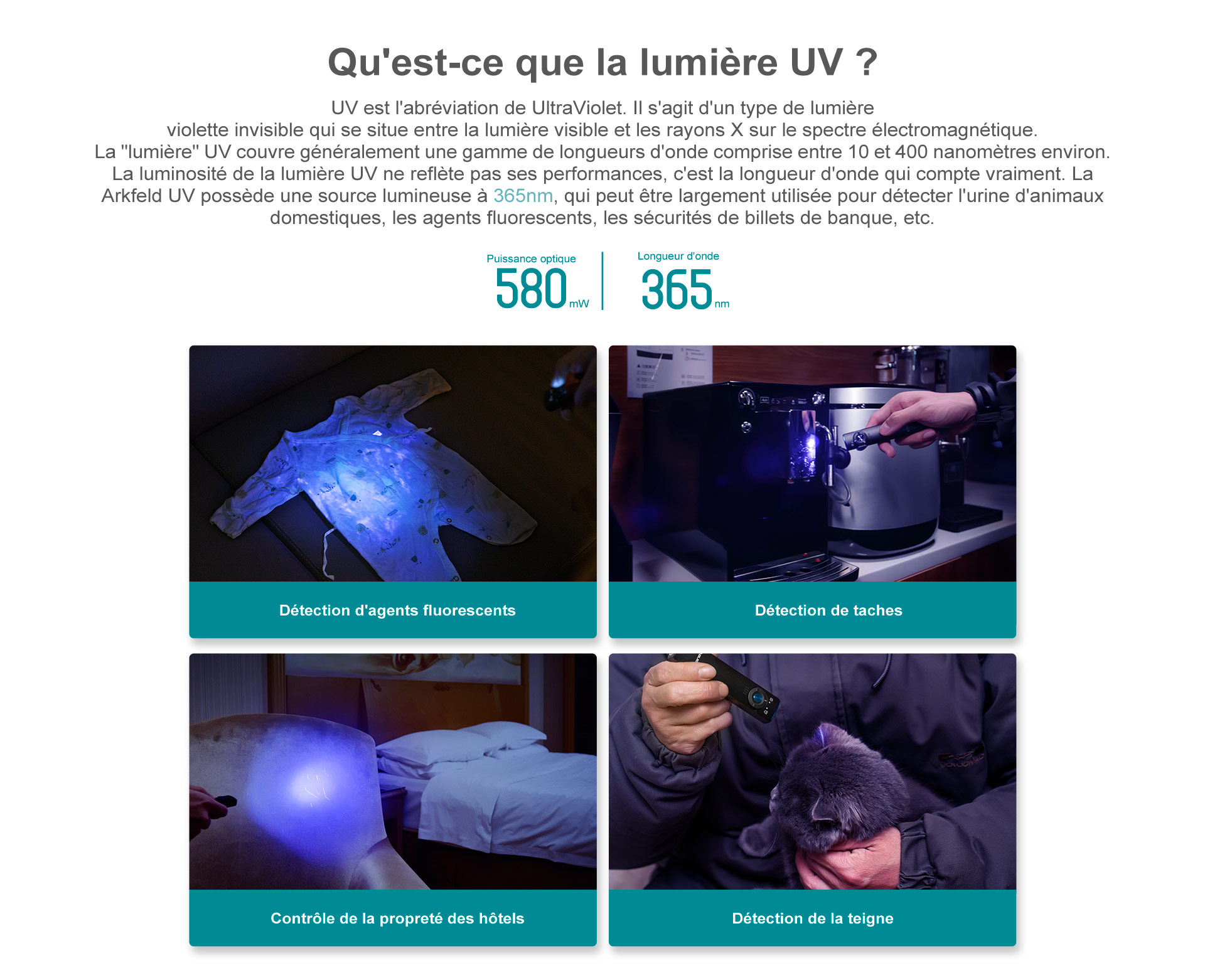Utilisation d'une lampe torche UV 365nm pour faire r&eacute;agir des substances fluorescentes