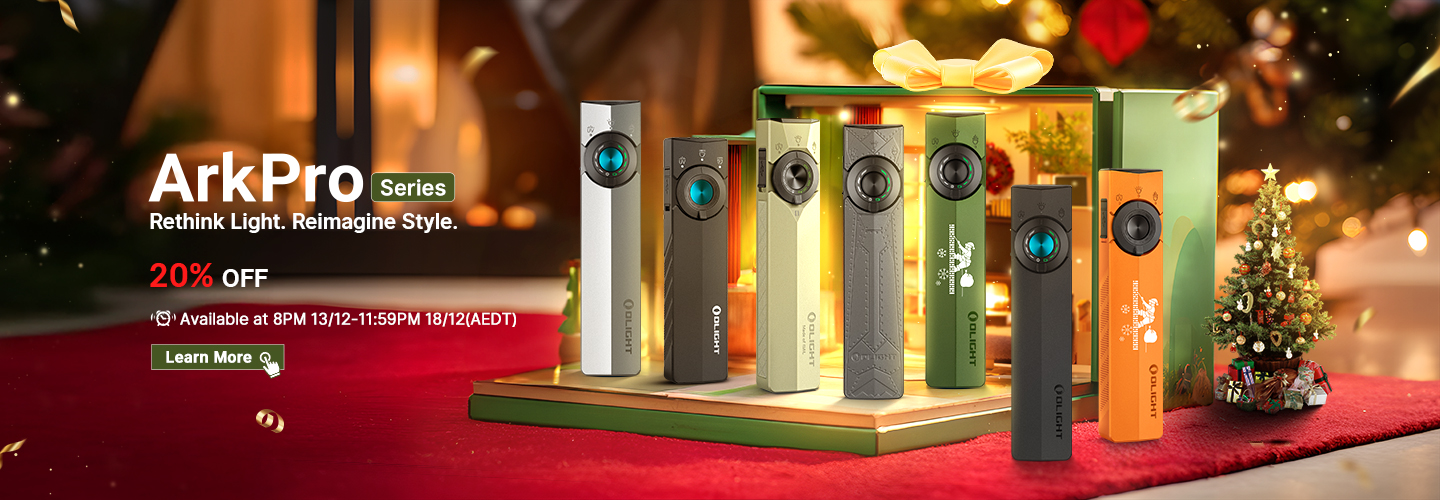 Olight ArkPro Series flashlights, diverse colors and unique designs, on 20% off holiday sale. Rethink Light. Reimagine Style.