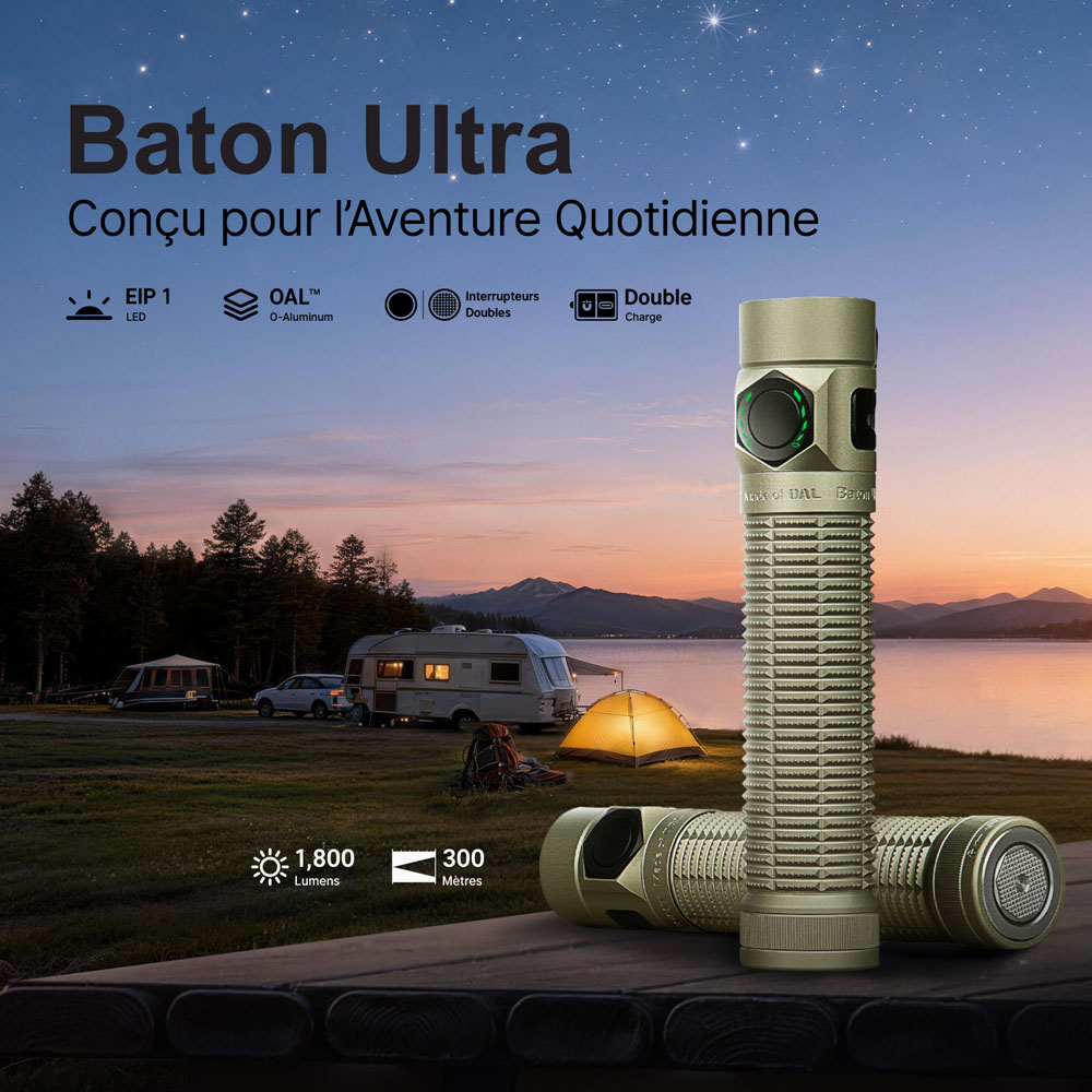 Lampe torche LED Olight Baton Ultra 1800 lumens port&eacute;e 300 m&egrave;tres EDC outdoor