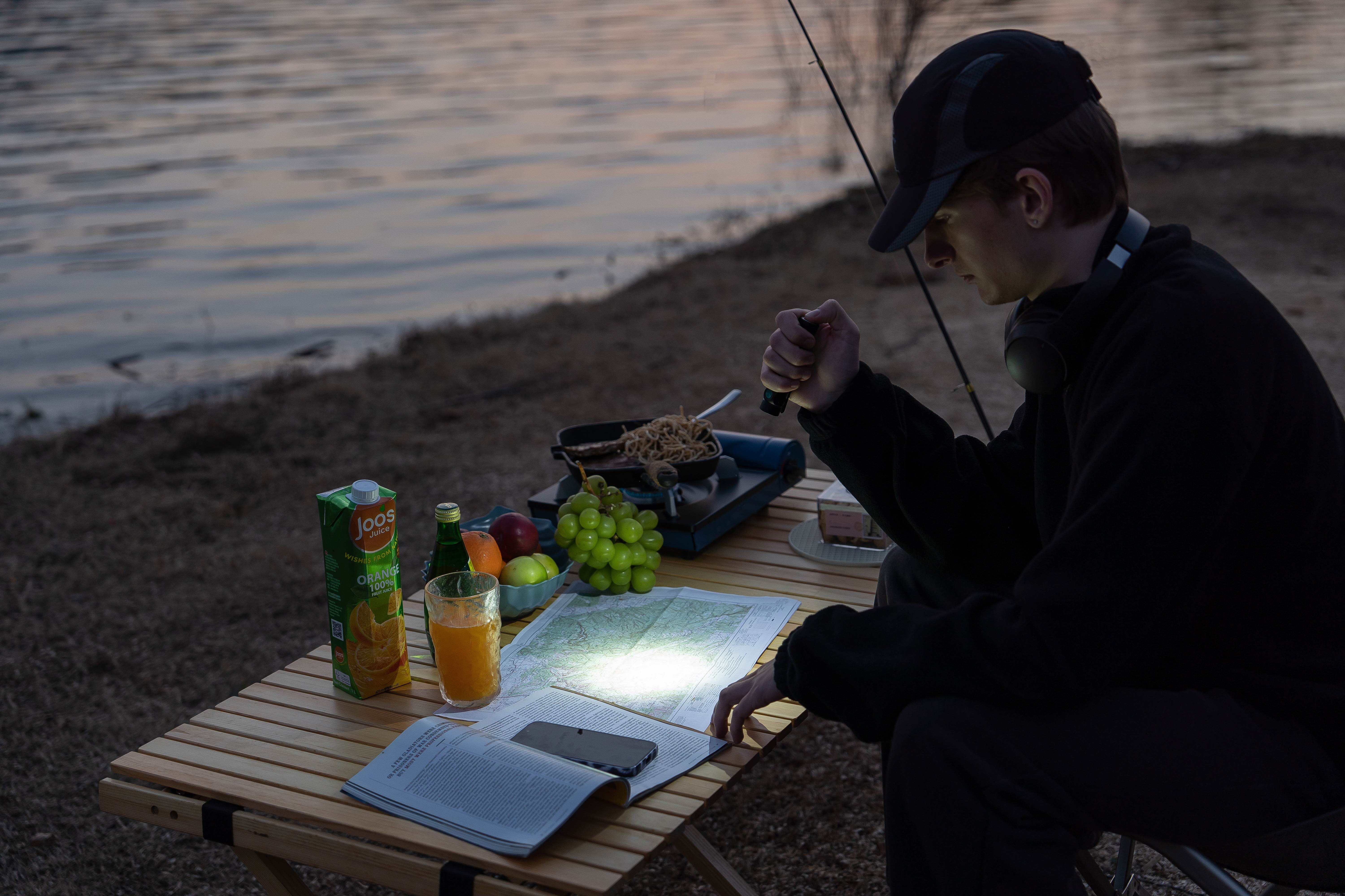 Outdoor activity using a flashlight