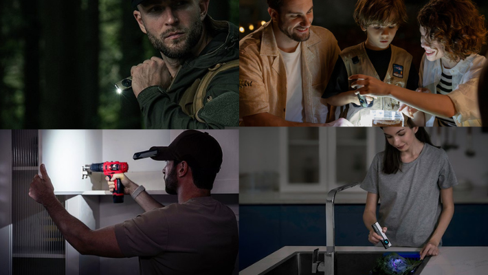 Versatile EDC flashlight used for outdoor survival, family night exploration, hands-free home repairs, and UV light inspection