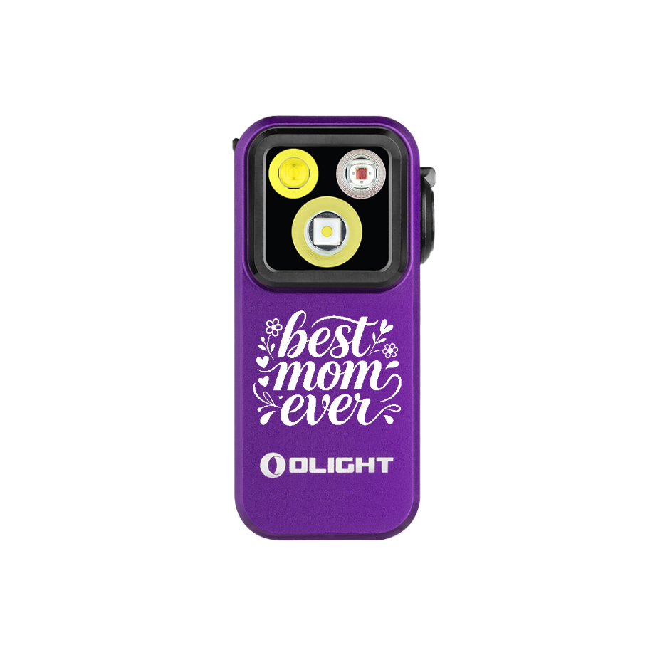 Purple Olight compact LED flashlight with Best Mom Ever floral inscription