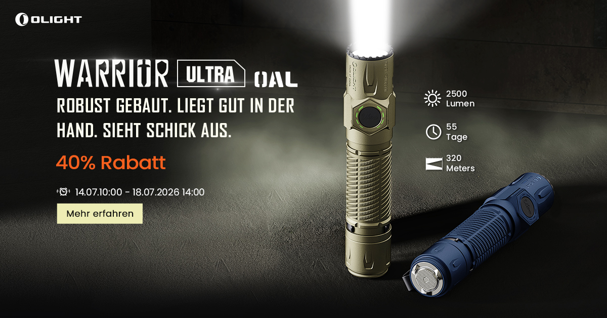 Olight Warrior Ultra Taschenlampe in Olivgrün und Blau