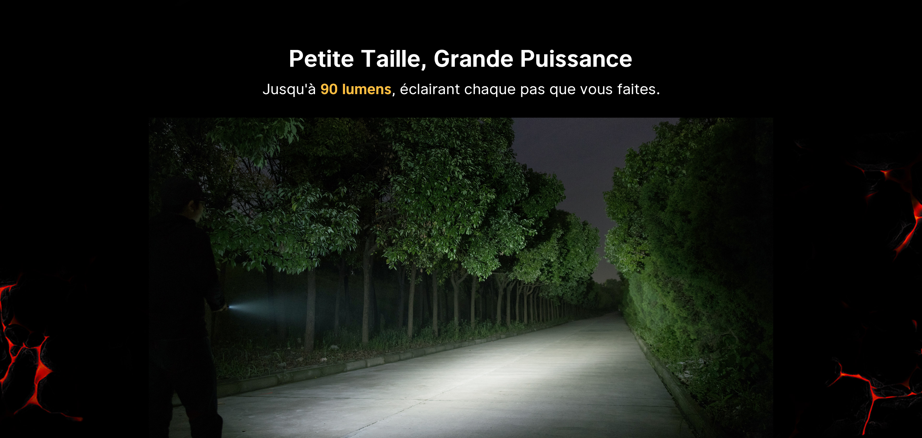 Lampe de poche compacte Olight i3E EOS de 90 lumens &eacute;clairant un chemin sombre