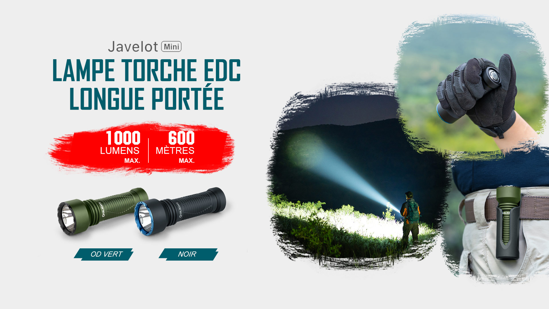 Lampe torche EDC longue port&eacute;e Olight Javelot Mini puissante de 1000 lumens et port&eacute;e maximale de 600 m&egrave;tres.