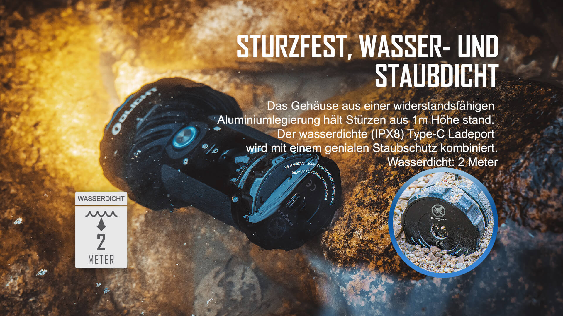Olight Marauder 2 wasserdichte LED Taschenlampe im Outdooreinsatz