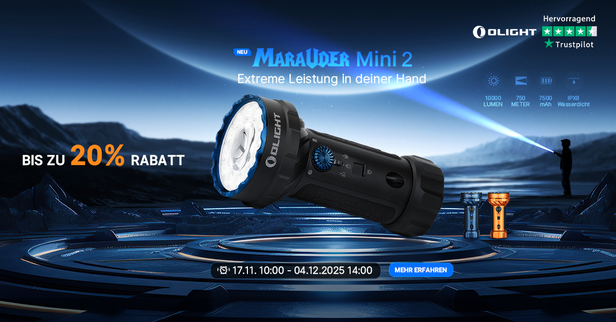Olight Marauder Mini 2 - Torcia LED 10000 Lumen, Gittata 750m, Colore Blu Notte, Custodia Inclusa