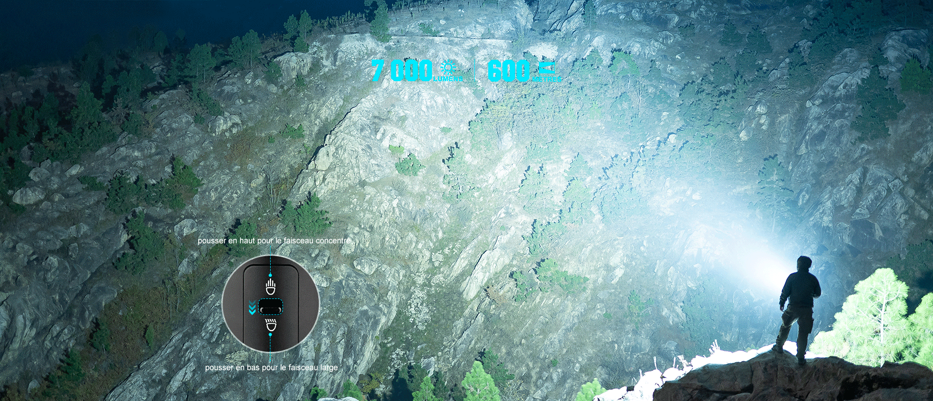 Olight Marauder Mini éclairant une montagne de nuit