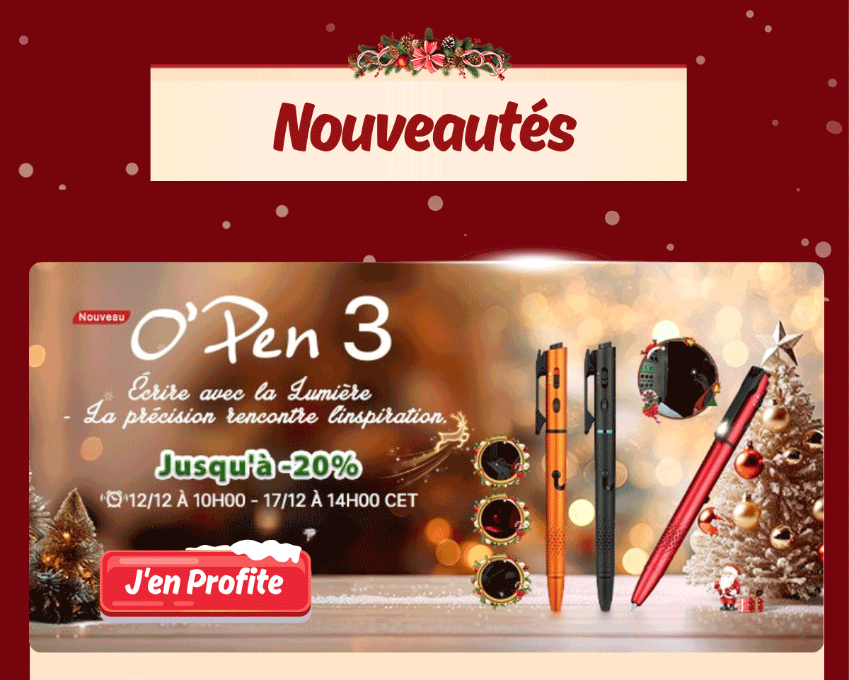 Nouveautés O'Pen 3: stylos innovants pour Noël avec jusqu'à -20% de réduction.