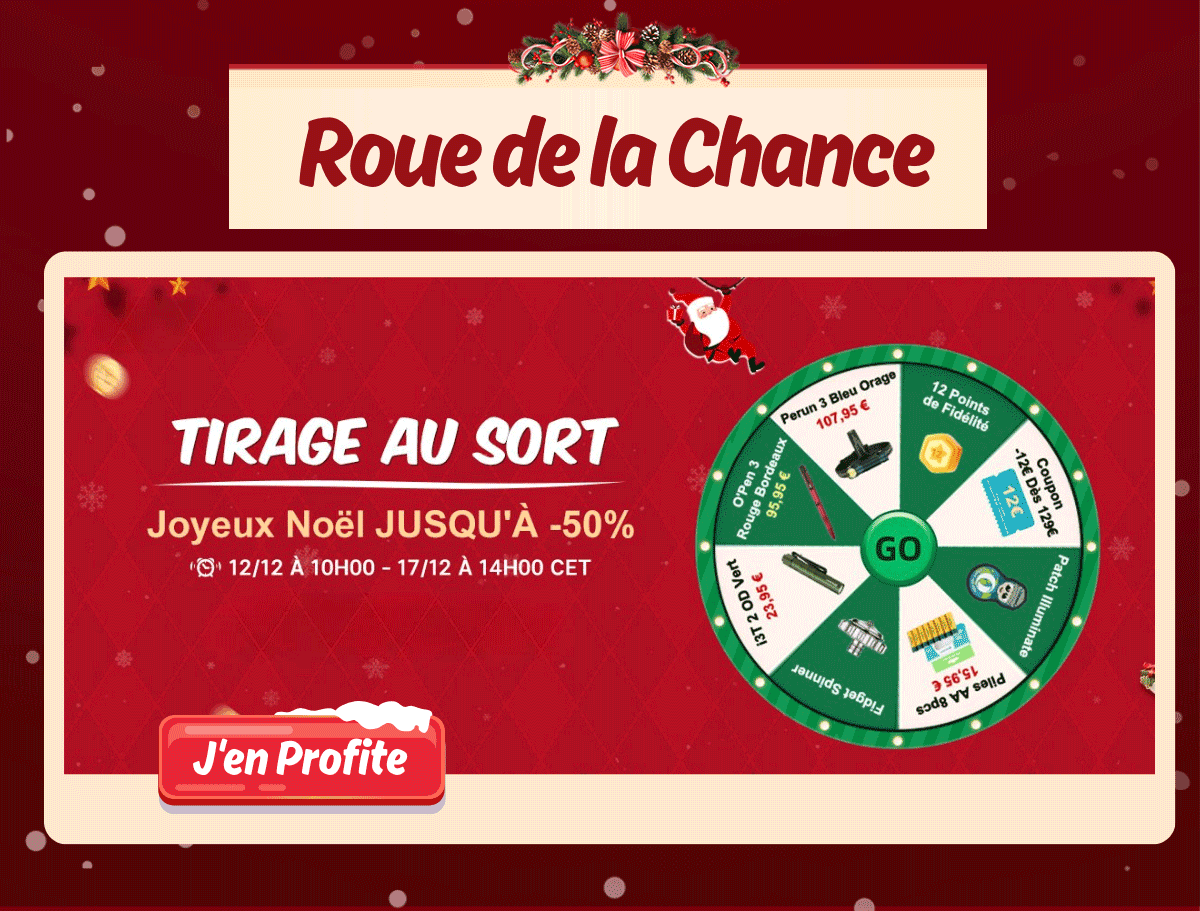 Roue de la Chance de Noël : tirage au sort avec jusqu'à -50% de réduction.