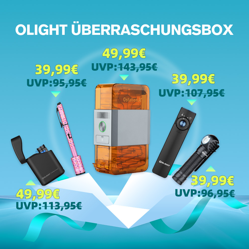 Olight Überraschungsbox mit verschiedenen Olight Produkten