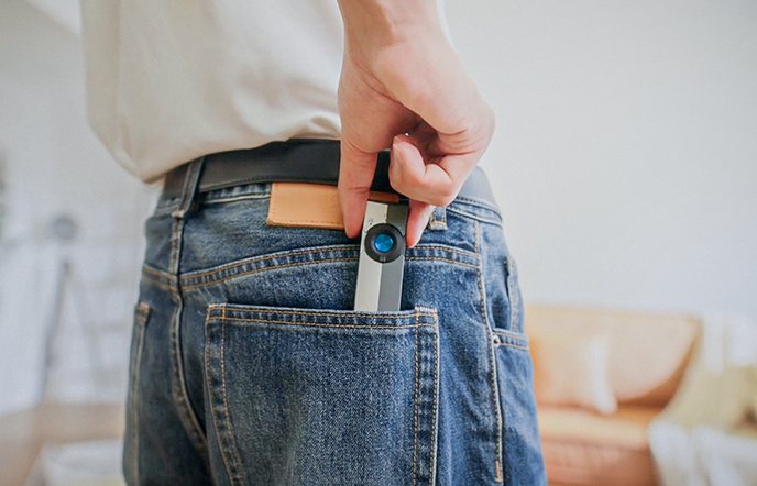 The compact flashlight can be easily put in your pocket.