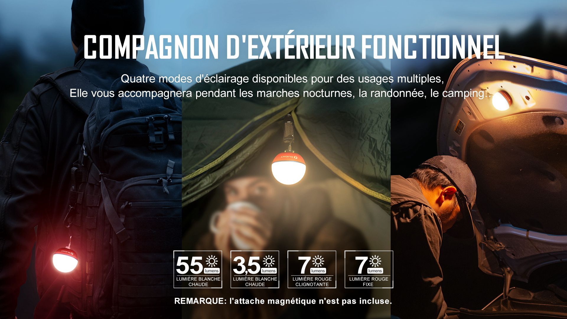 Mini lampe de camping LED Olight polyvalente &agrave; 4 modes pour randonn&eacute;e, tente et marche nocturne