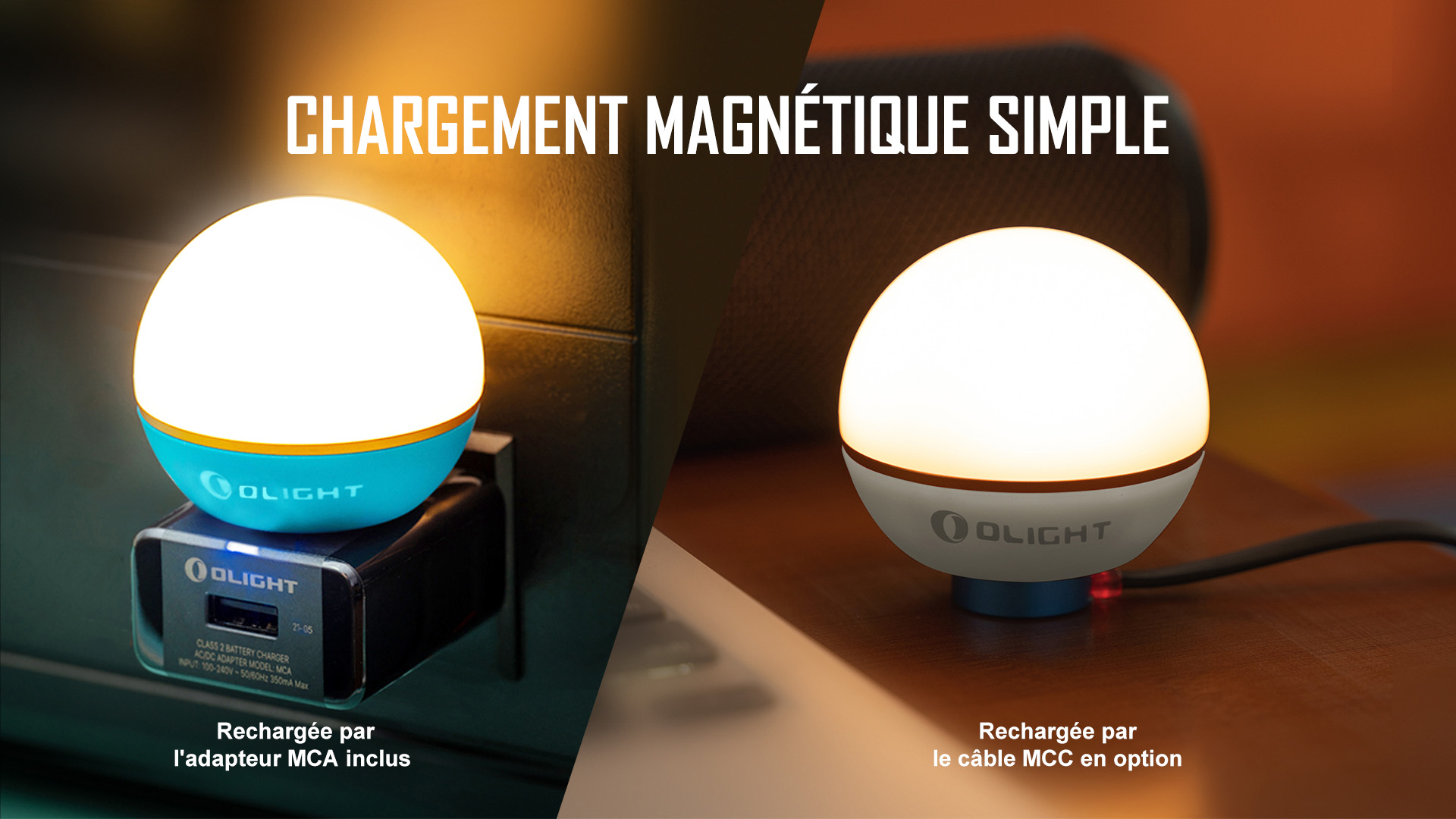 Chargement magn&eacute;tique simple de la veilleuse LED Olight Obulb avec adaptateur