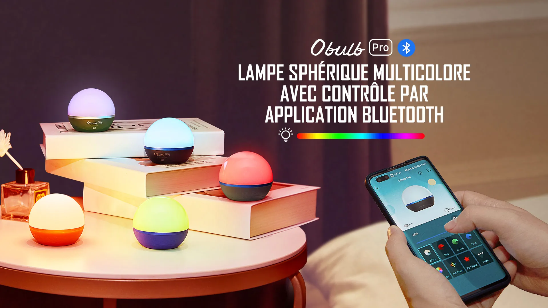 Lampe sph&eacute;rique multicolore Obulb Pro contr&ocirc;l&eacute;e par smartphone via Bluetooth