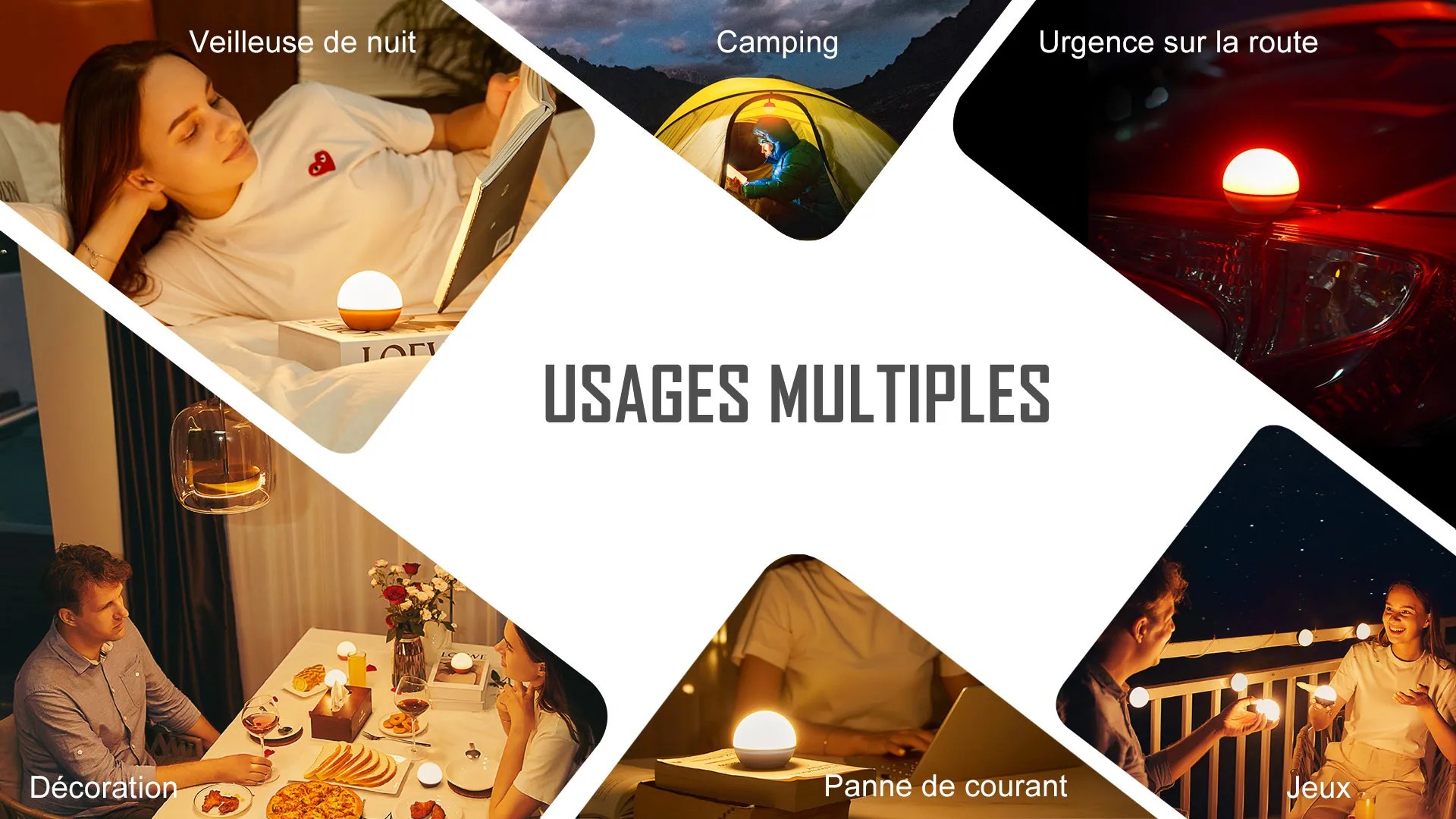 Lampe veilleuse LED portable polyvalente pour la chambre, le camping, les urgences routi&egrave;res, la d&eacute;coration et les pannes de courant.