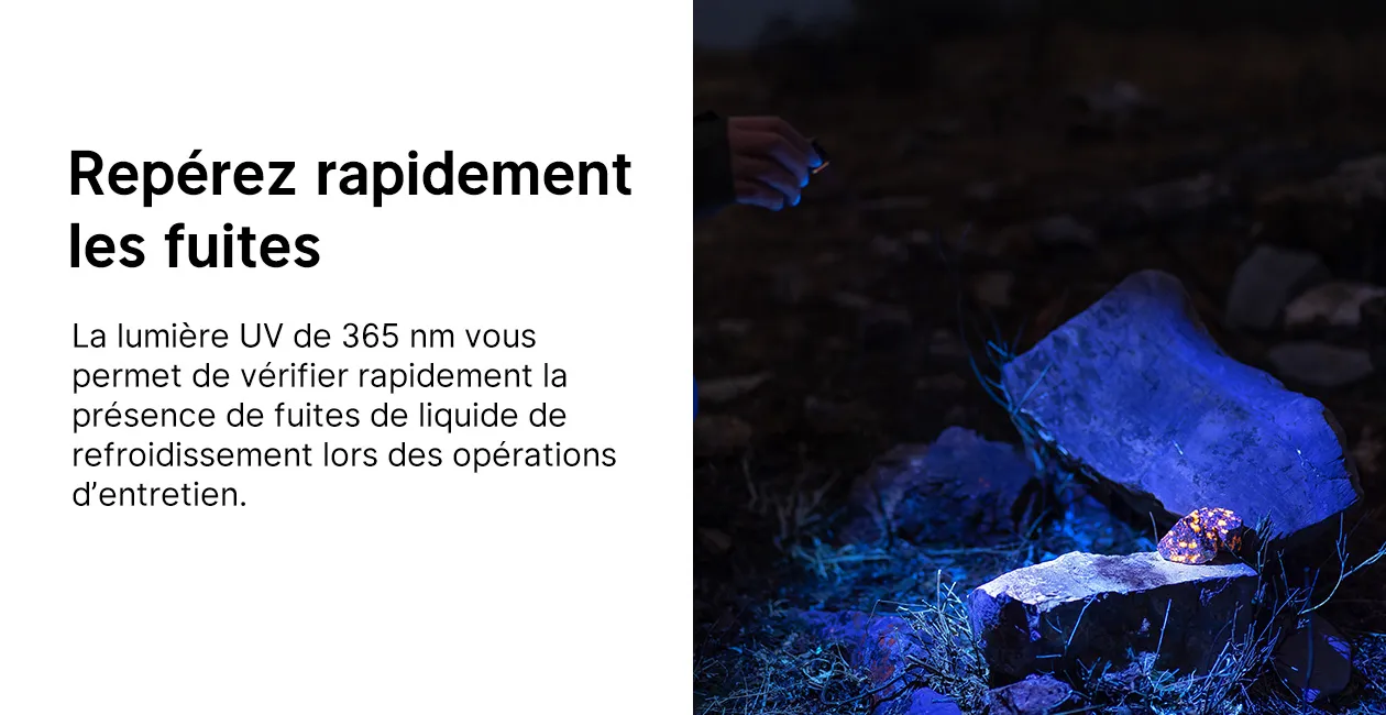Lampe de poche &agrave; lumi&egrave;re UV 365 nm &eacute;clairant des roches fluorescentes dans l'obscurit&eacute;