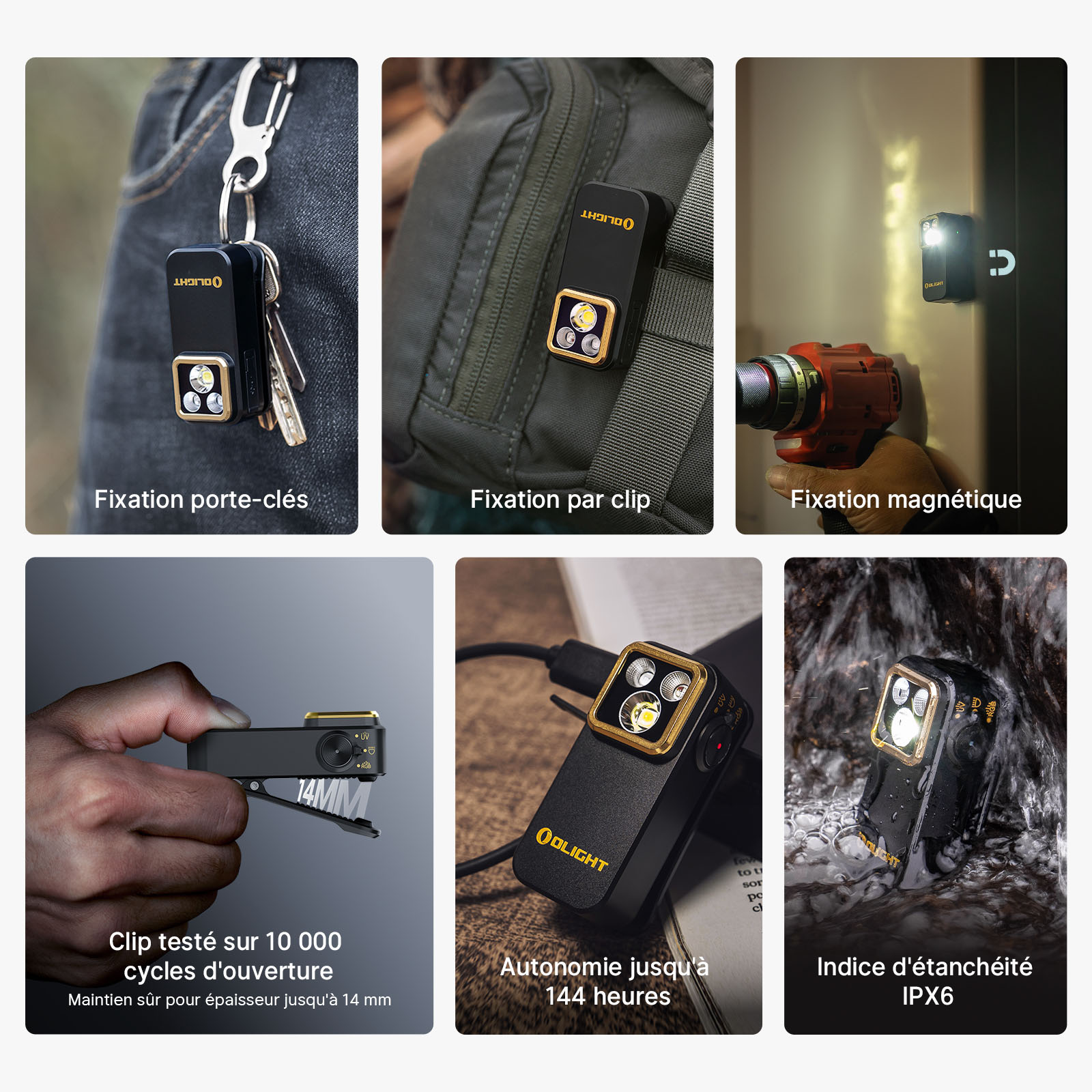 Lampe de poche Olight rechargeable : fixation magnétique et clip robuste