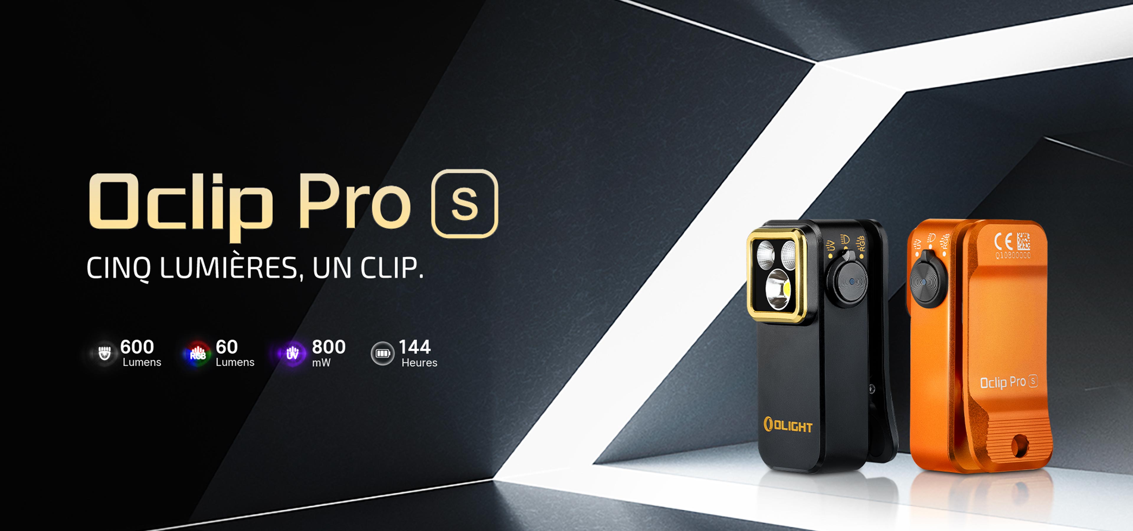 Olight Oclip Pro S Lampe aimant&eacute;e rechargeable RGB UV
