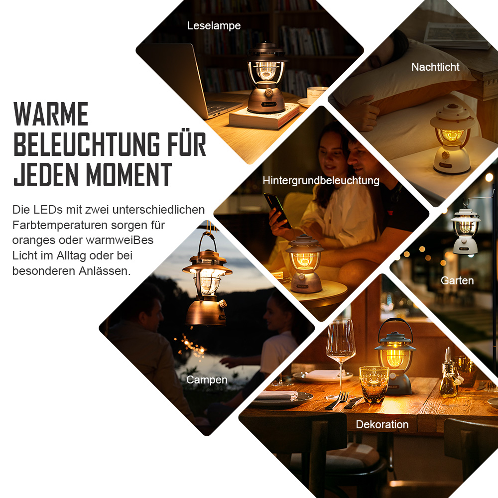 Vielseitige LED-Lampe mit warmem Licht für Leselampe, Nachtlicht, Hintergrundbeleuchtung, Camping, Garten & Dekoration. Zwei Farbtemperaturen für stimmungsvolle Beleuchtung zu jedem Anlass.