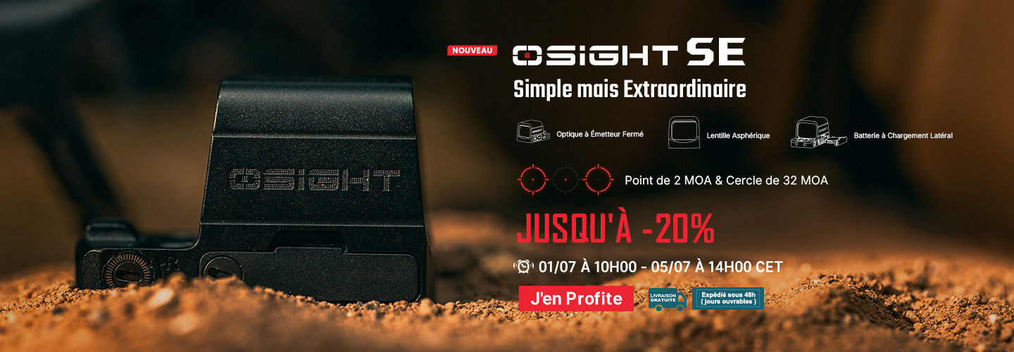 Viseur point rouge Olight Osight SE monté sur une arme, avec une offre de lancement.