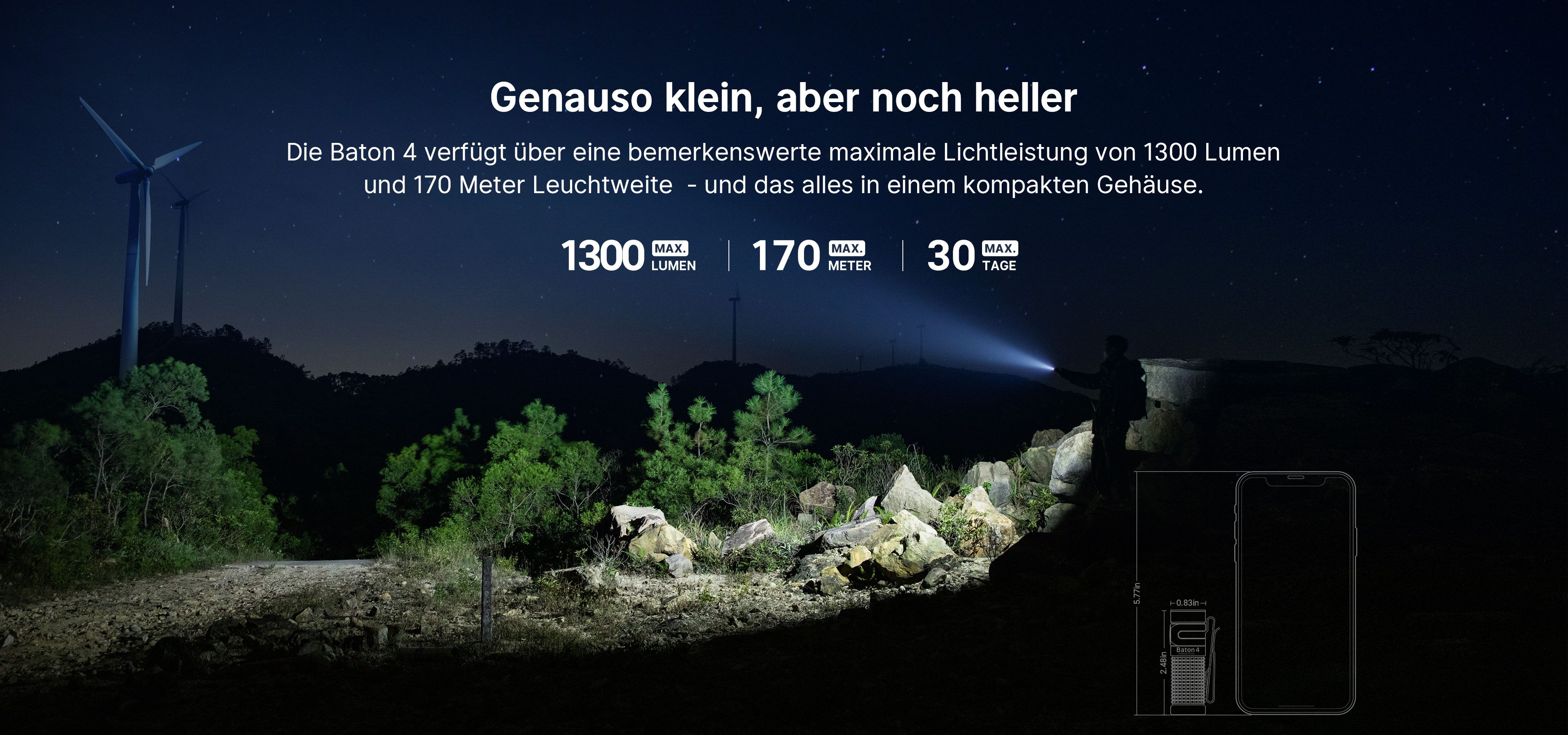 Olight Baton 4 Taschenlampe im grünen Ladecase, kabellos aufladbar
