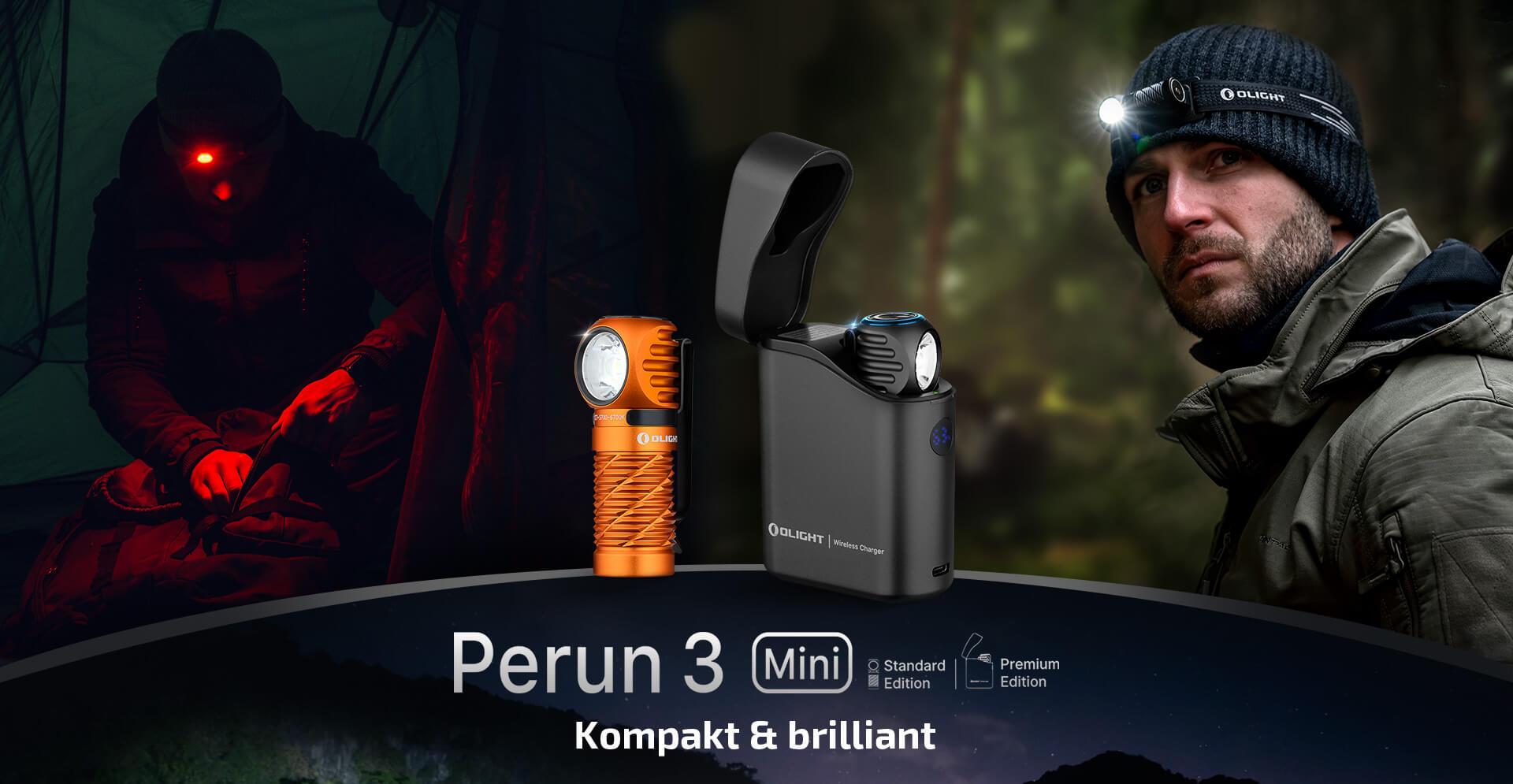 Olight Perun 3 Mini wird mit einem magnetischen Ladekabel aufgeladen.