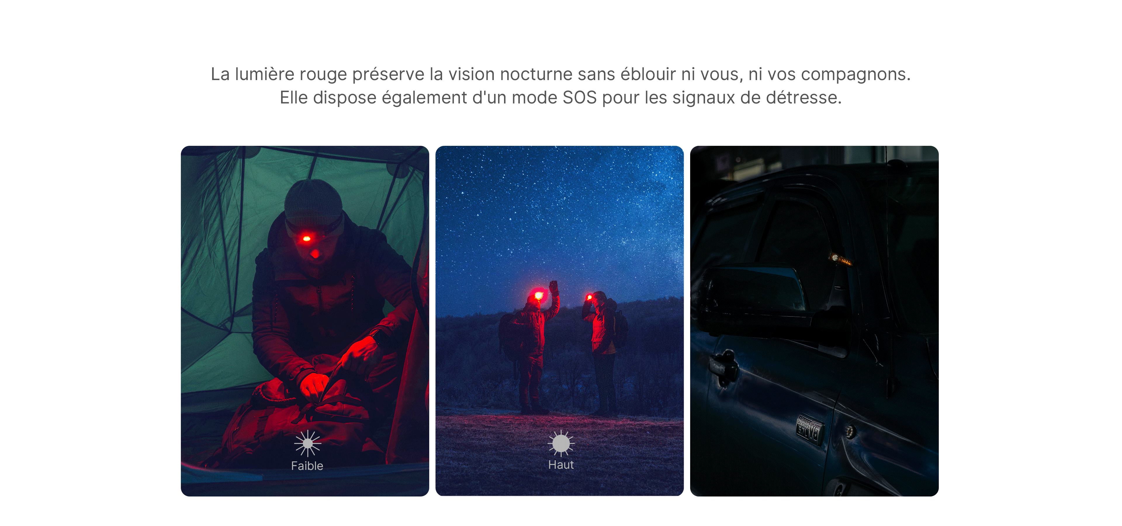 Lampe frontale en action avec lumi&egrave;re rouge