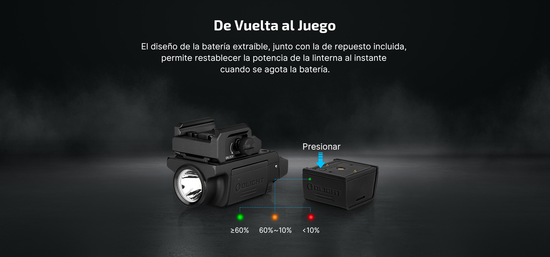 Linterna t&aacute;ctica Olight con bater&iacute;a extra&iacute;ble y de repuesto