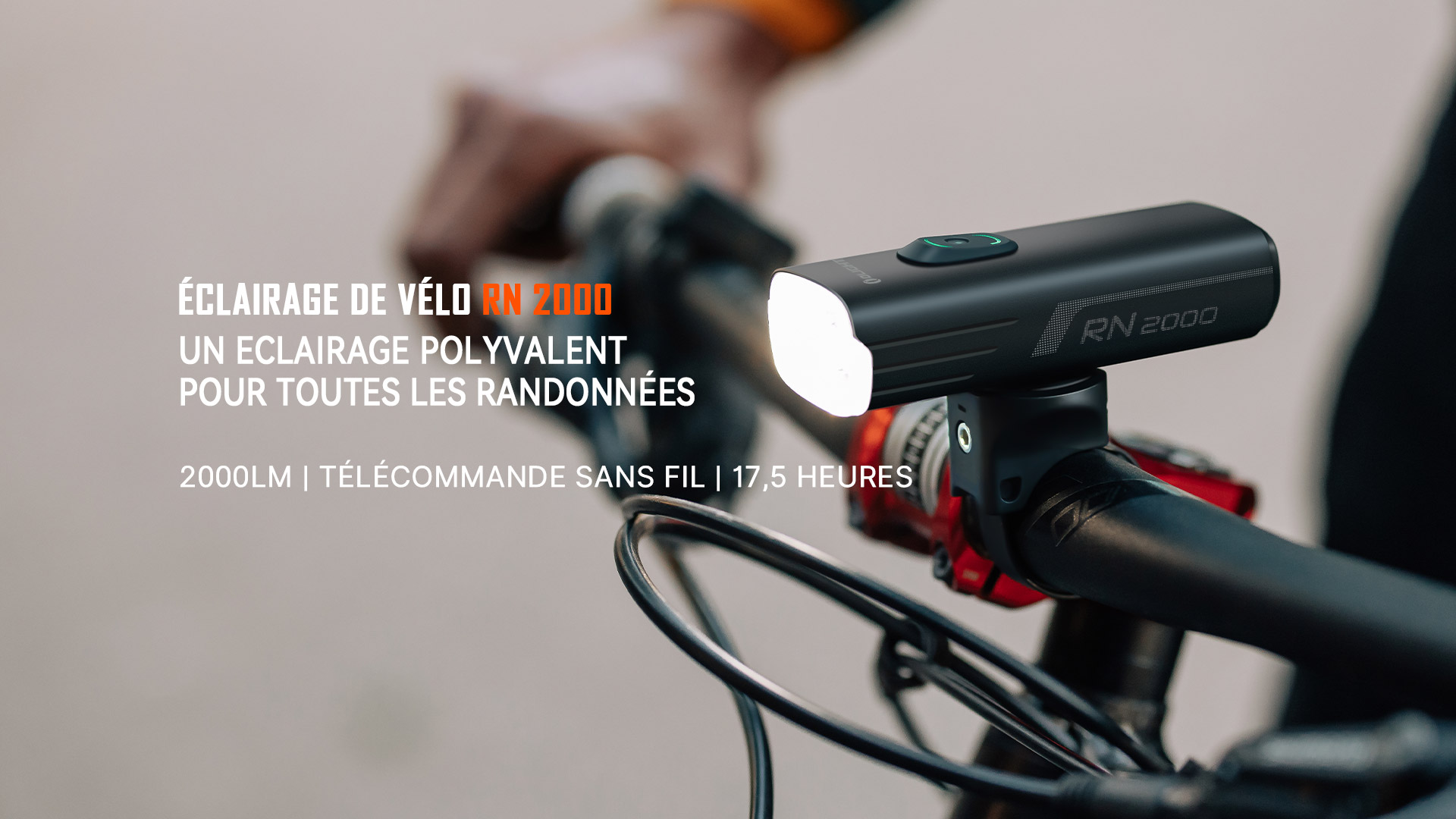 &Eacute;clairage de v&eacute;lo puissant RN 2000 fix&eacute; sur guidon de VTT, lampe LED 2000 lumens avec t&eacute;l&eacute;commande sans fil pour randonn&eacute;e cycliste nocturne