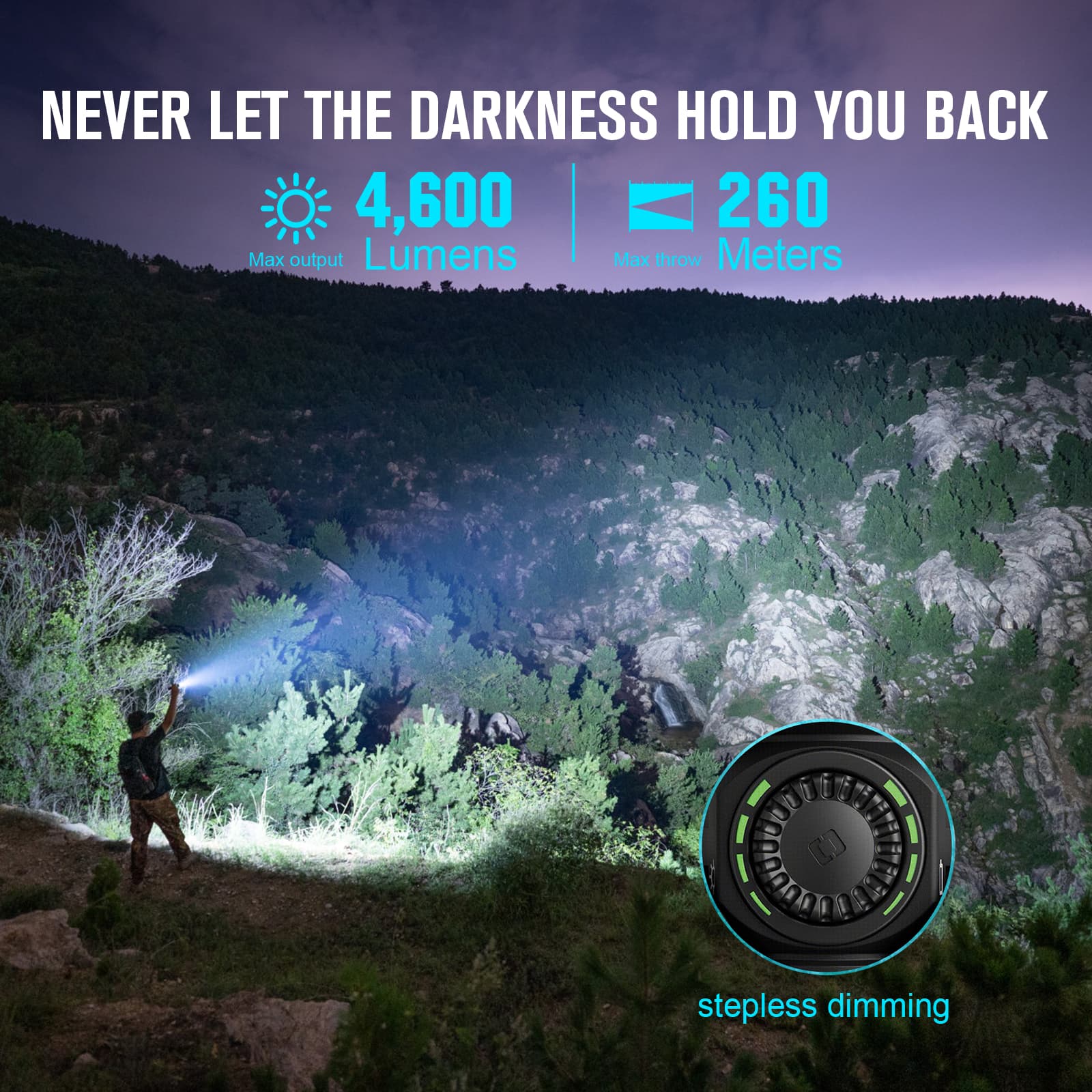 Powerful outdoor tactical flashlight with 4600 lumens