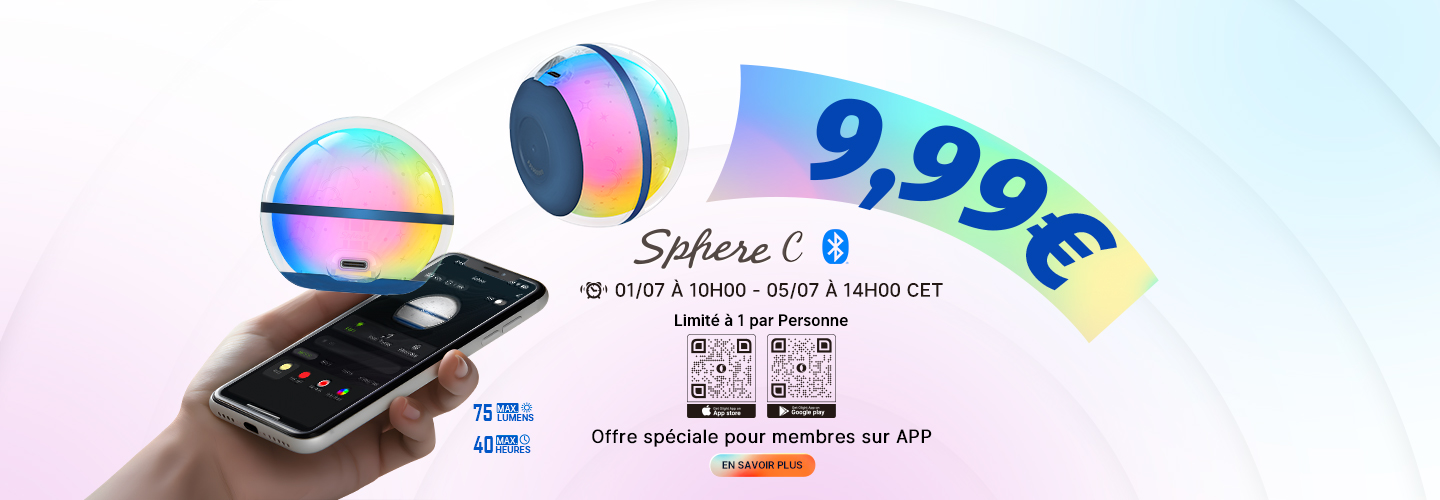 Lampe d'ambiance Olight Sphere C Ciel Stellaire, contrôlable par application, avec une offre exclusive.