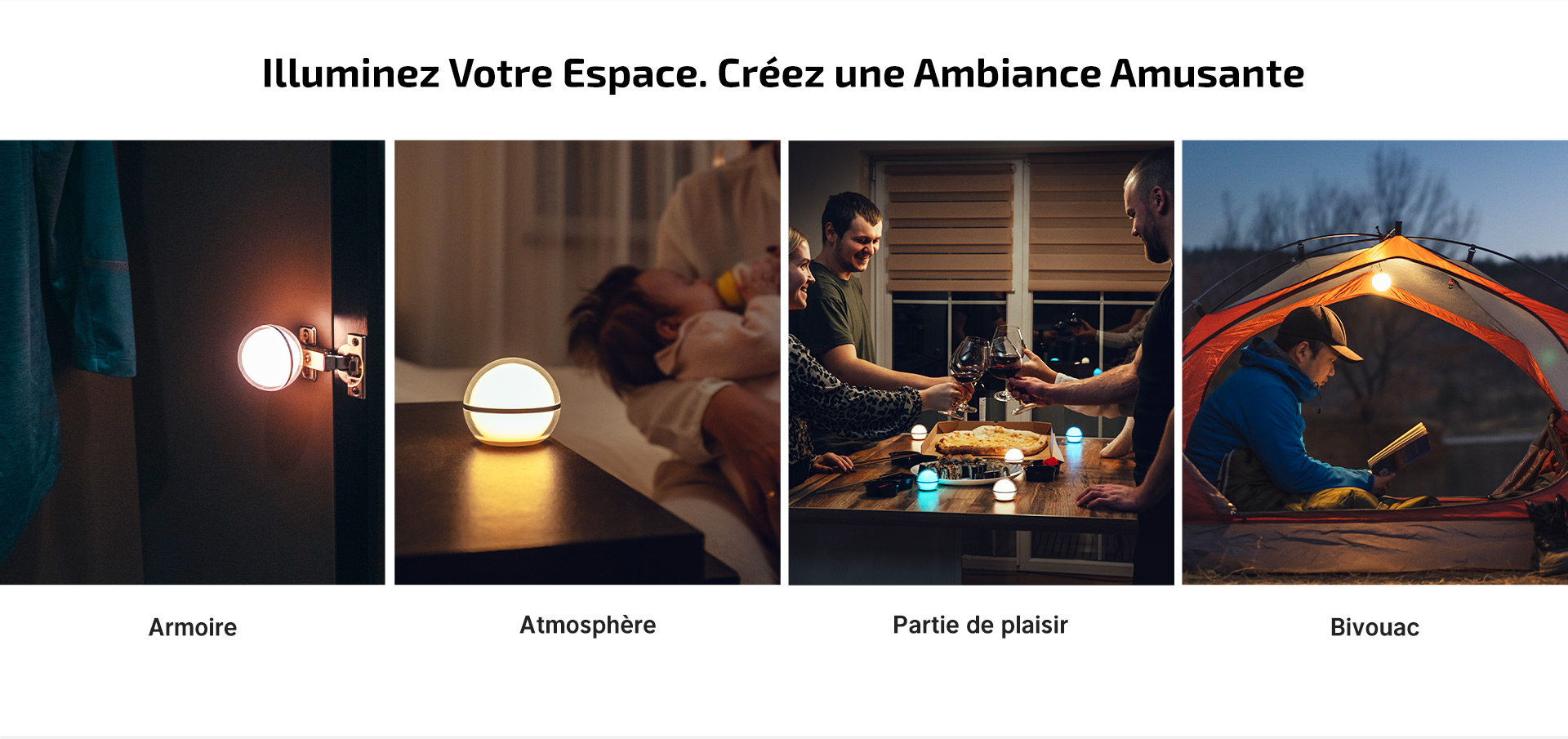 Veilleuse LED nomade Sphere en situation de camping