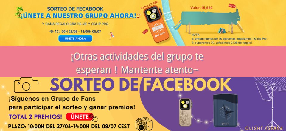 Promoción de Fecabook: sorteo de Olight I3E y Oclip Pro al unirte al grupo. Descubre premios, fechas y condiciones, y mantente atento a más actividades exclusivas.